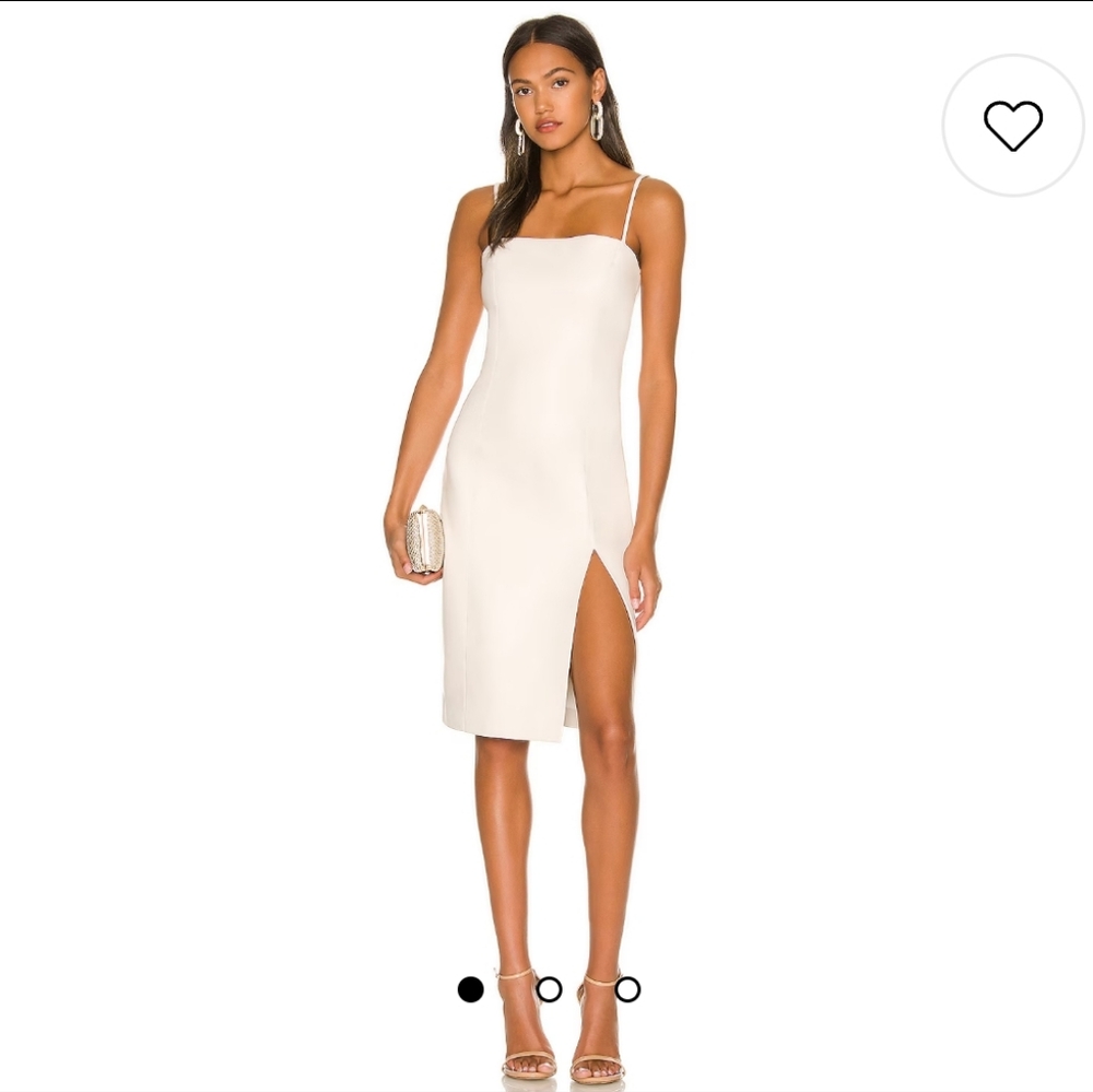 Susana Monaco Faux Leather Thin Strap Square Neck Dress in Blanched Almond